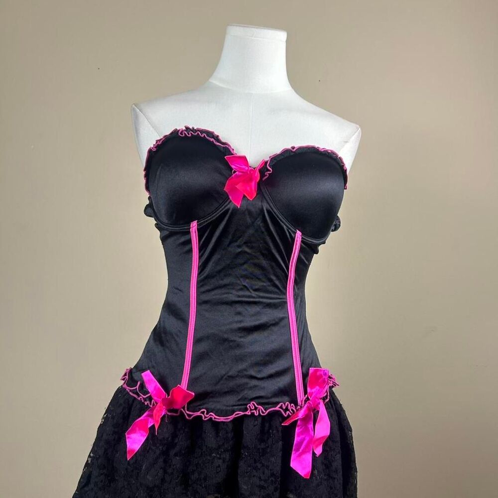 Morbid Threads Y2K Hot Pink and Black Strapless Lace Up Corset